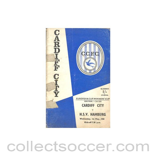1968 - Cardiff City v Hamburg official programme 01/05/1968 European Cup Winners Cup Semi-Final 2nd Leg, reduced price