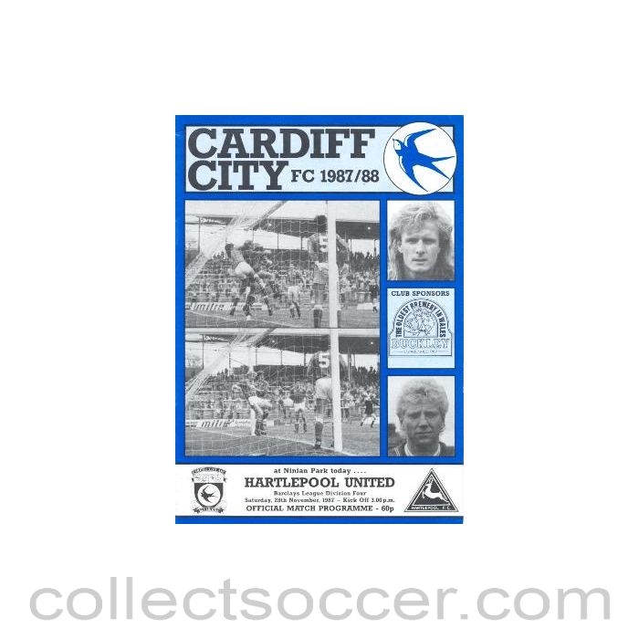 1987 - Cardiff City v Hartlepool United official programme 28/11/1987