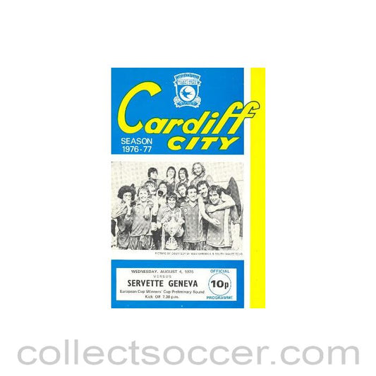 1976 - Cardiff City v Servette Geneva official programme 04/08/1976 European Cup Winners Cup