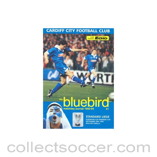 1993 - Cardiff City v Standard Liege official programme 28/09/1993 Cup Winners Cup