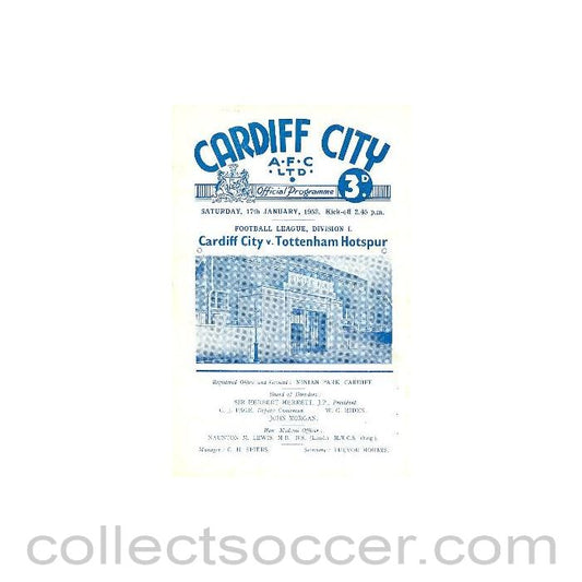 1953 - Cardiff City v Tottenham Hotspur official programme 17/01/1953