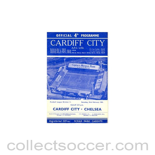 1963 - Cardiff City v Chelsea official programme 23/02/1963