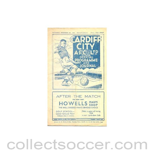 1937 - Cardiff City v Millwall official programme 04/12/1937