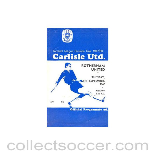 1967 - Carlisle United v Rotherham United official programme 05/09/1967 Football League