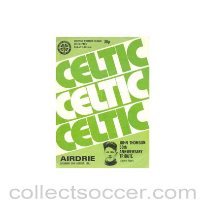 1981 - Celtic v Airdrie official programme 29/08/1981 Scottish Premier League