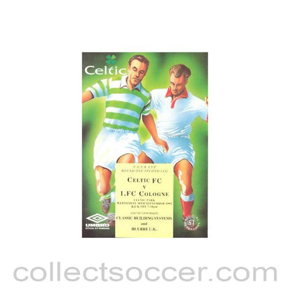 1992 - Celtic v Cologne official programme 30/09/1992 UEFA Cup