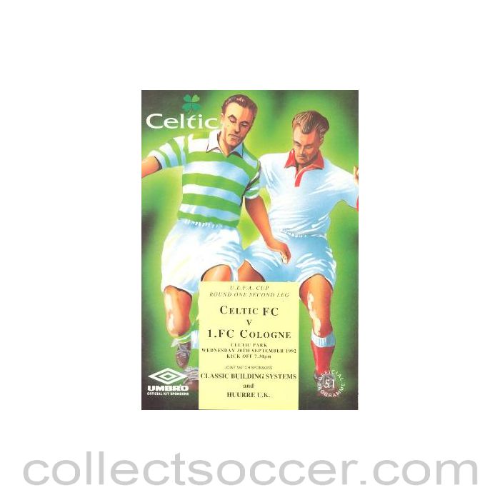 1992 - Celtic v Cologne official programme 30/09/1992 UEFA Cup