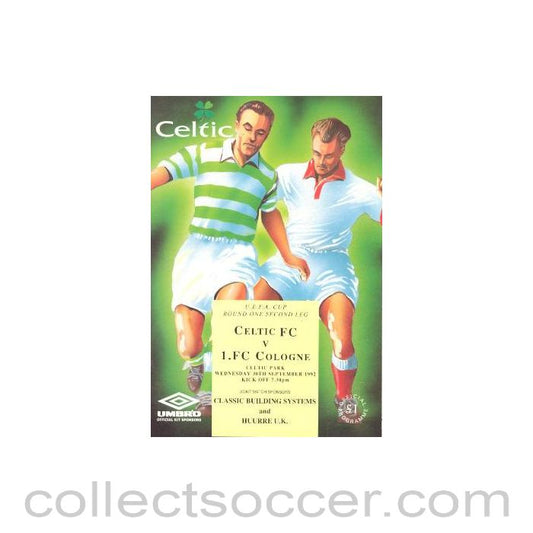 1992 - Celtic v Cologne official programme 30/09/1992 UEFA Cup