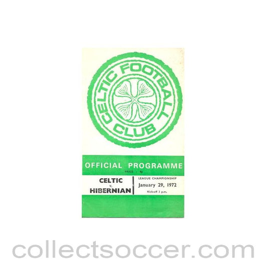 1972 - Celtic v Hibernian official programme 29/01/1972