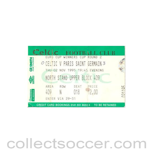 1995 - Celtic v Paris Saint-Germain ticket 02/11/1995 Cup Winners Cup