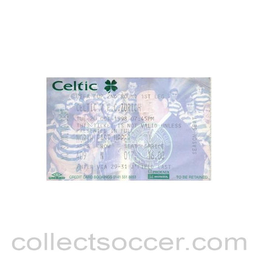 1998 - Celtic v Zurich ticket 20/10/1998 UEFA Cup