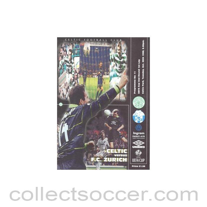 1998 - Celtic v Zurich official programme 20/10/1998 UEFA Cup