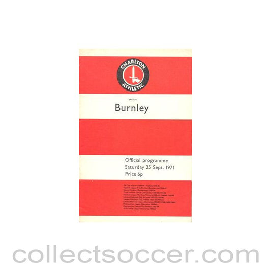 1971 - Charlton Athletic v Burnley official programme 25/09/1971 Football League