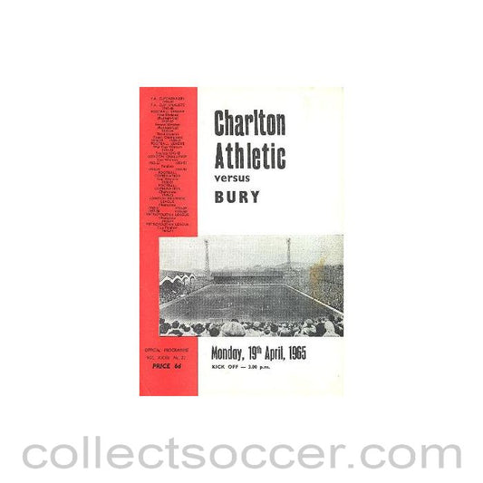 1965 - Charlton Athletic v Bury official programme 19/04/1965 Football League