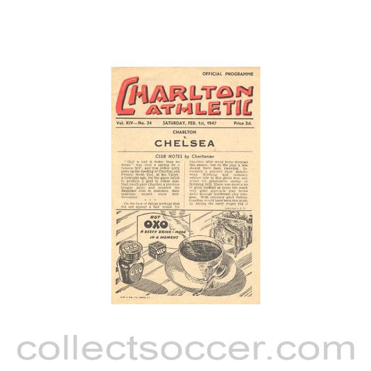 1947 - Charlton Athletic vChelsea official programme 01/02/1947