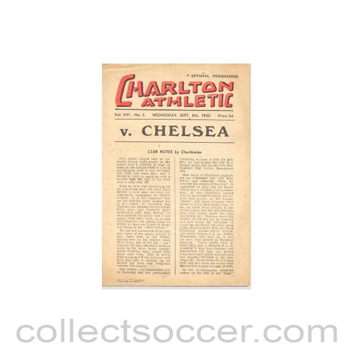 1948 - Charlton Athletic vChelsea official programme 08/09/1948