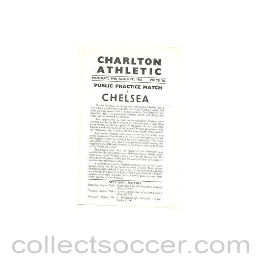 1963 - Charlton Athletic vChelsea official programme 19/08/1963
