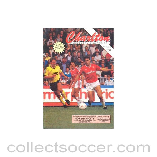 1987 - Charlton Athletic v Norwich City official programme 07/11/1987 Football League
