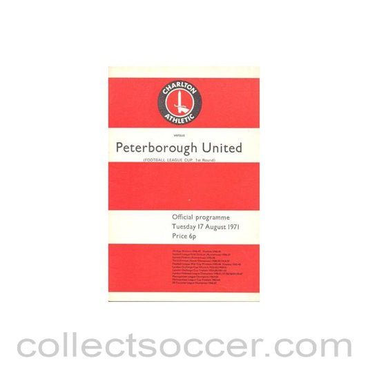 1971 - Charlton Athletic v Peterborough United official programme 17/08/1971 Football League