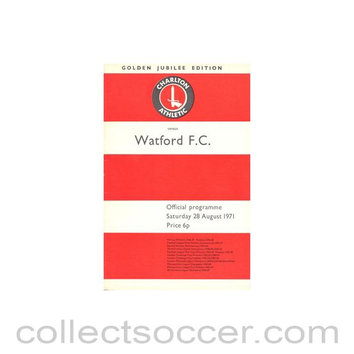 1971 - Charlton Athletic v Watford official programme 28/08/1971 Football League