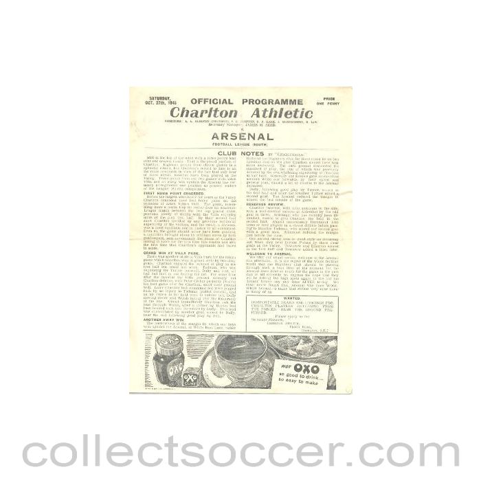 1945 - Charlton Athletic v Arsenal official programme 27/10/1945