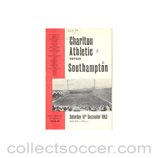 1963 - Charlton Athletic v Southampton official programme 14/12/1963