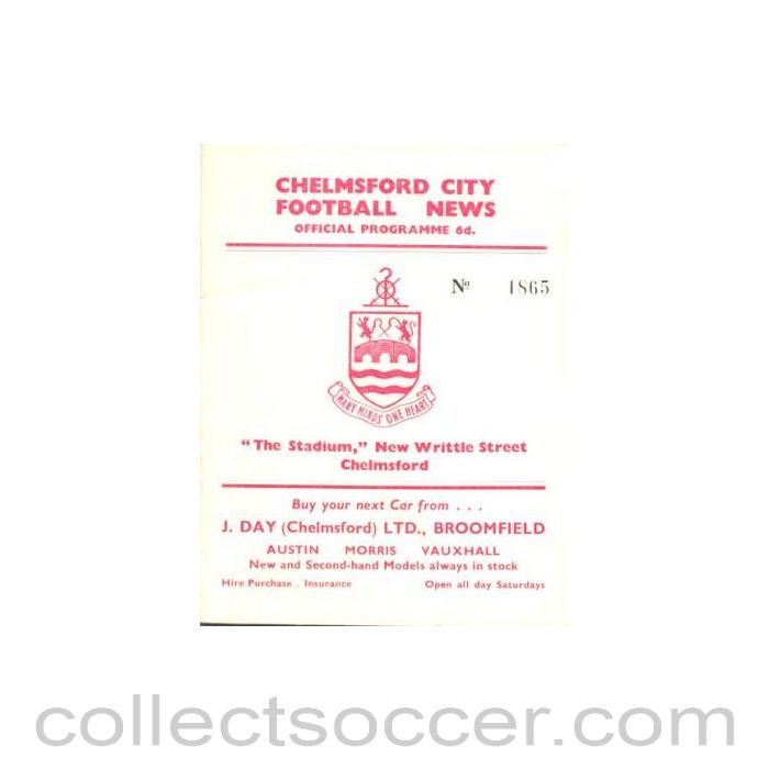 1962 - Chelmsford v Romford official programme 08/10/1962