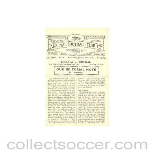 1947 - Arsenal v Chelsea official programme 15/01/1947