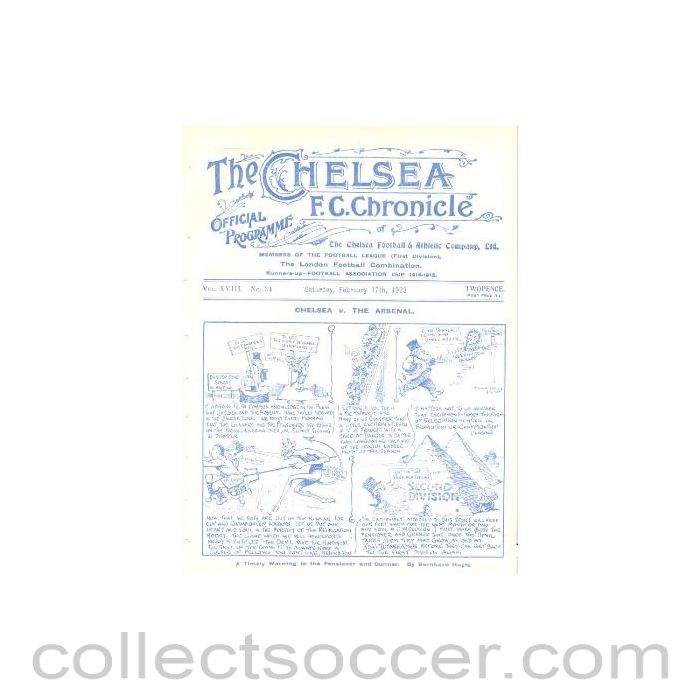1923 - Chelsea v Arsenal official programme 17/02/1923