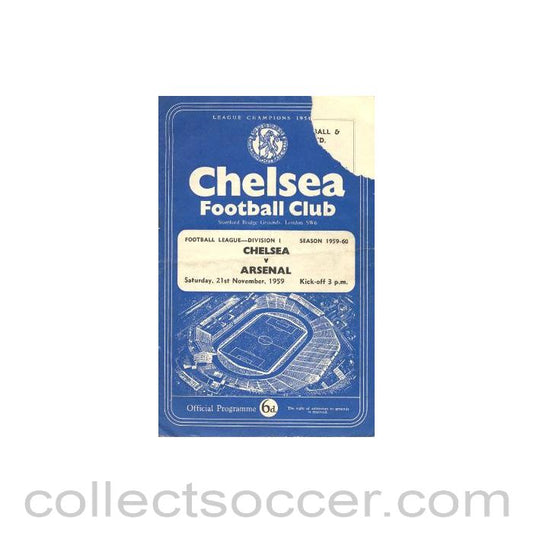 1959 - Chelsea v Arsenal official programme 21/11/1959, at reduced price