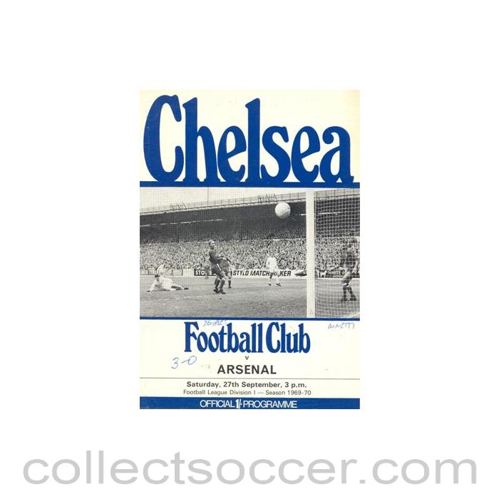 1969 - Chelsea v Arsenal official programme 27/09/1969 Football League, token missing and hence half price