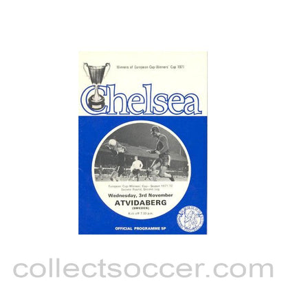 1971 - Chelsea v Atvidaberg, Sweden official programme 03/11/1971 Cup Winners Cup
