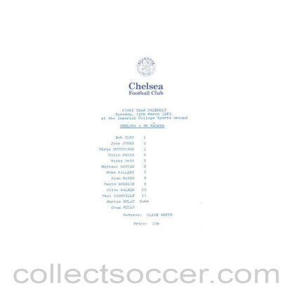 1983 - Chelsea v BK Hacken official programme 15/03/1983 friendly