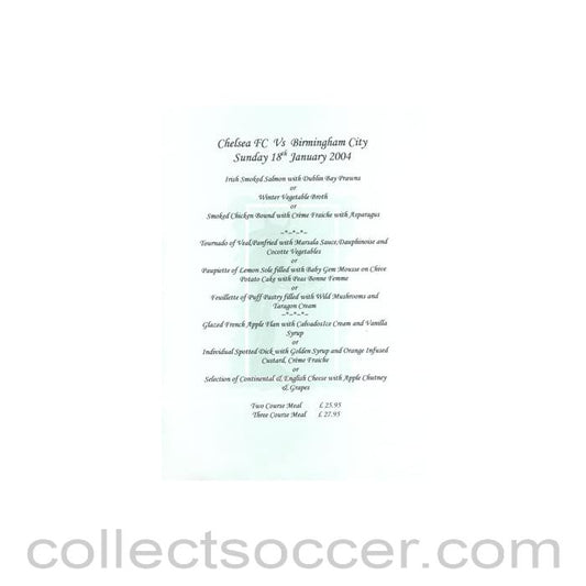 2004 - Chelsea v Birmingham City menu 18/01/2004