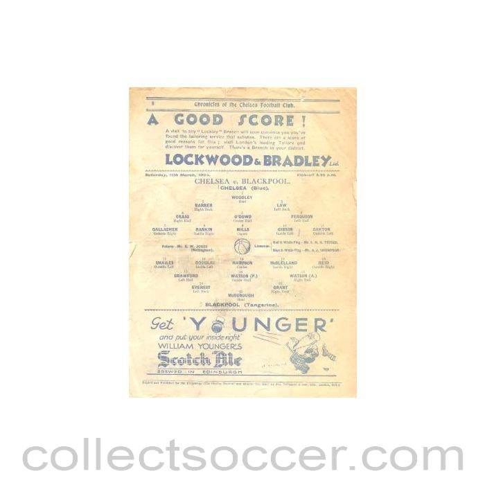 1933 - Chelsea v Blackpool official programme 11/03/1933