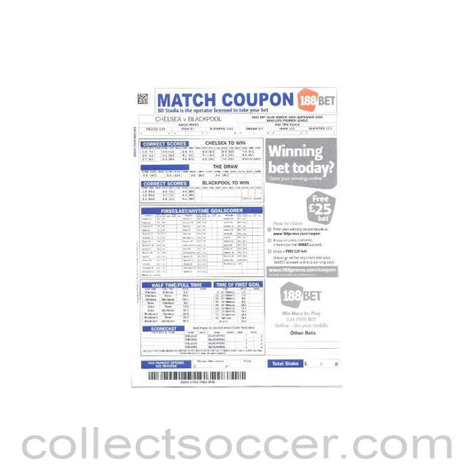 2010 - Chelsea v Blackpool betting slip 19/09/2010