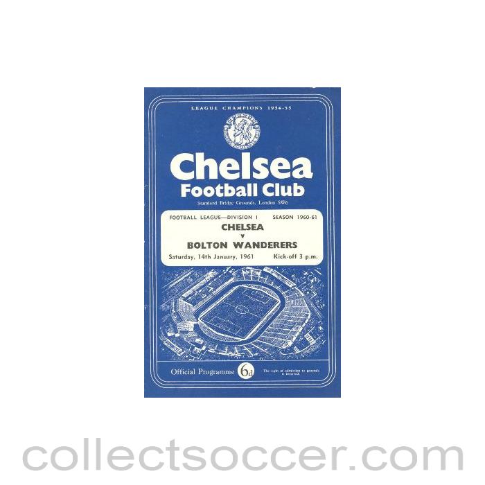 1961 - Chelsea v Bolton Wanderers official programme 14/01/1961