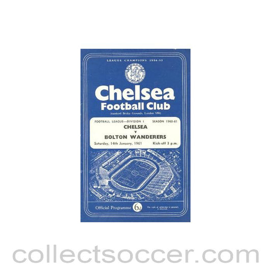 1961 - Chelsea v Bolton Wanderers official programme 14/01/1961