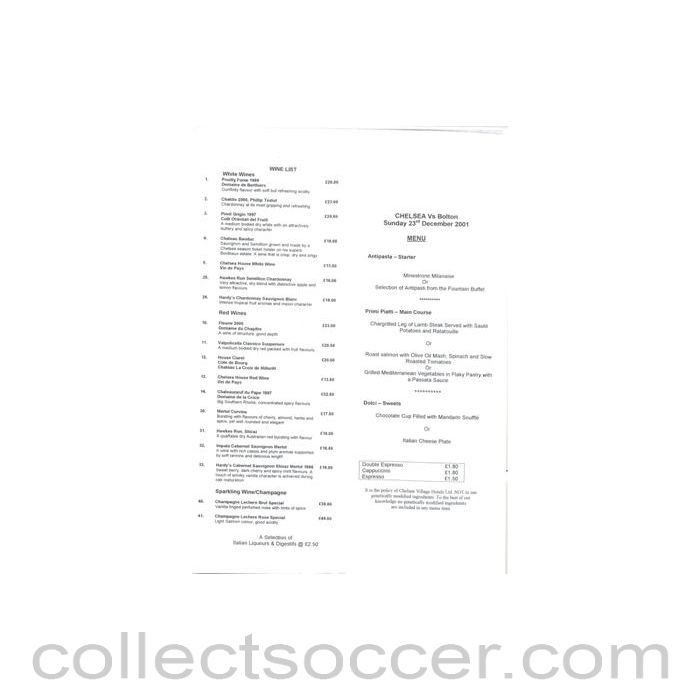 2001 - Chelsea v Bolton Wanderers menu 23/12/2001 Premier League