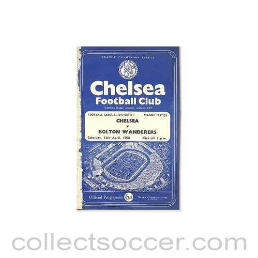 1958 - Chelsea v Bolton Wanderers official programme 12/04/1958