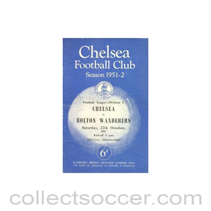 1951 - Chelsea v Bolton Wanderers official programme 27/10/1951