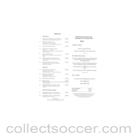 2000 - Chelsea v Bradford City menu 23/12/2000