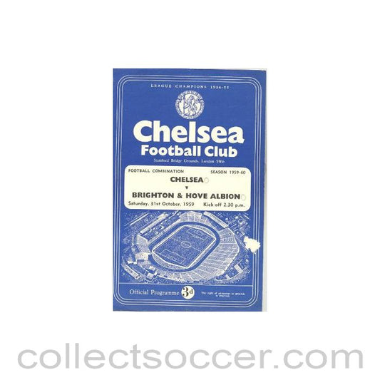 1959 - Chelsea Reserves v Brighton & Hove Albion Reserves official programme 31/10/1959