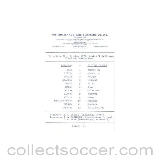 1979 - Chelsea v Bristol Rovers official programme 20/10/1979 Reserves