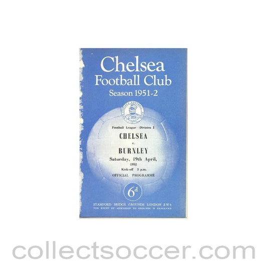 1952 - Chelsea v Burnley official programme 19/04/1952