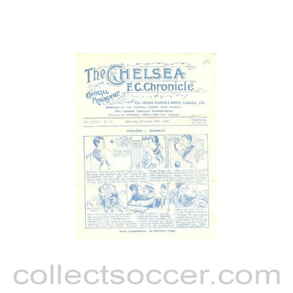 1922 - Chelsea v Burnley official programme 25/11/1922