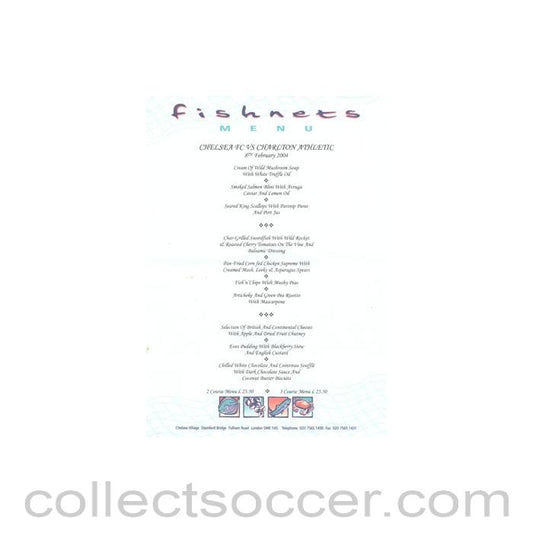 2004 - Chelsea v Charlton Athletic Fishnets menu 08/02/2004 Premier League