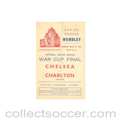 1944 - Chelsea v Charlton Athletic official programme 15/04/1944 Football League South War Cup Final