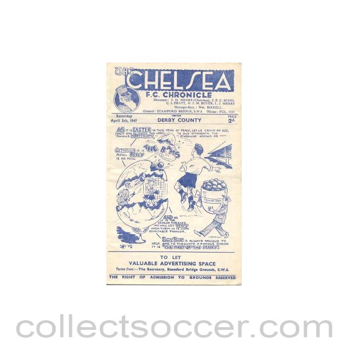 1947 - Chelsea v Derby County official programme 05/04/1947