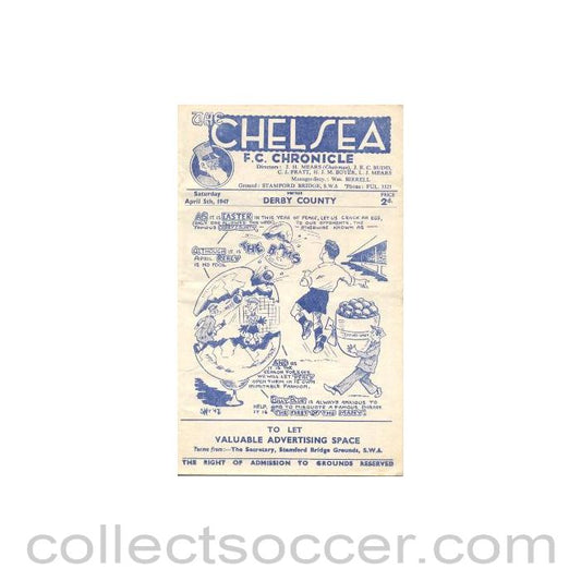 1947 - Chelsea v Derby County official programme 05/04/1947